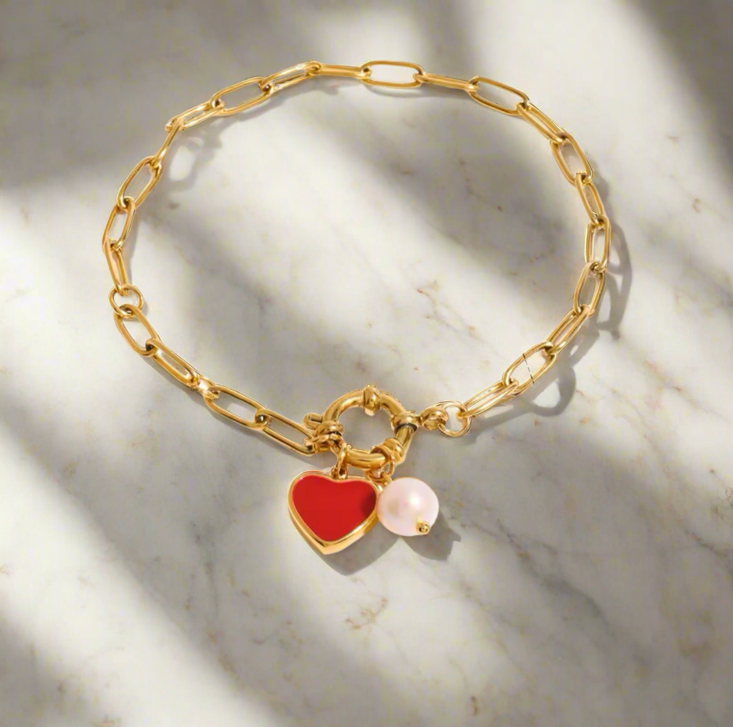 HANDMADE HEART AND PEARL BRACELET